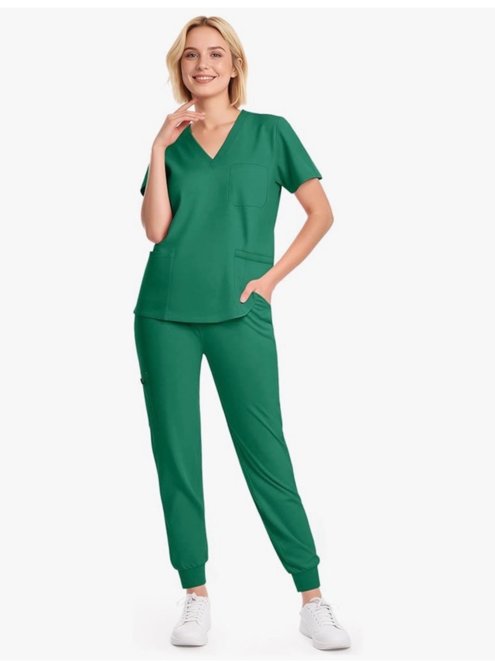 Green V-Neck Medical Scrub Top and Jogger Set nwot